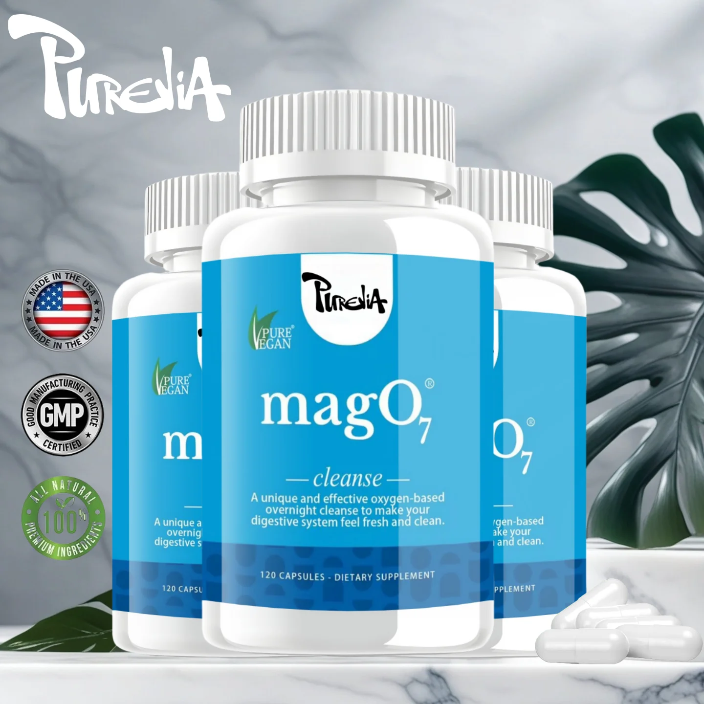 Purevia Mago7 Cleaning Kit | Oxygen Detoxification Powder And Capsules For Colon Cleansing And Digestive Support|