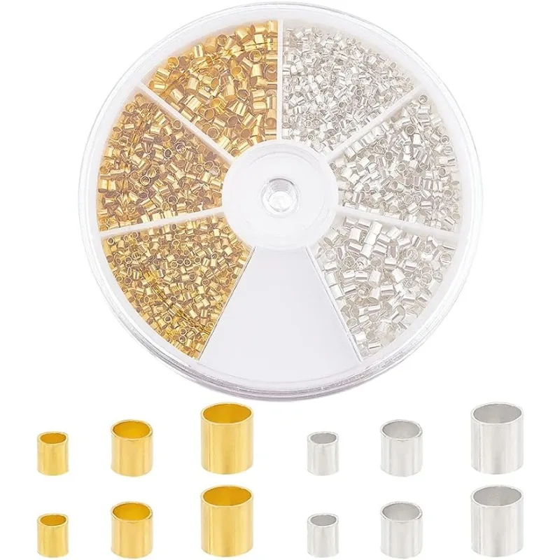

3000 Pcs 3 Sizes 2 Colors Brass Tube Crimp Beads Cord End Caps Diameter 1.5mm 2mm 2.5mm for Bracelet Necklace NJewelry Making