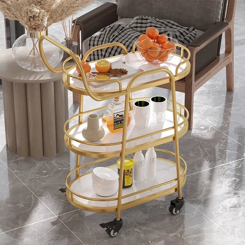 Commercial restaurant mobile tea cart, iron art light luxury home hotel tea delivery cart, hand cart