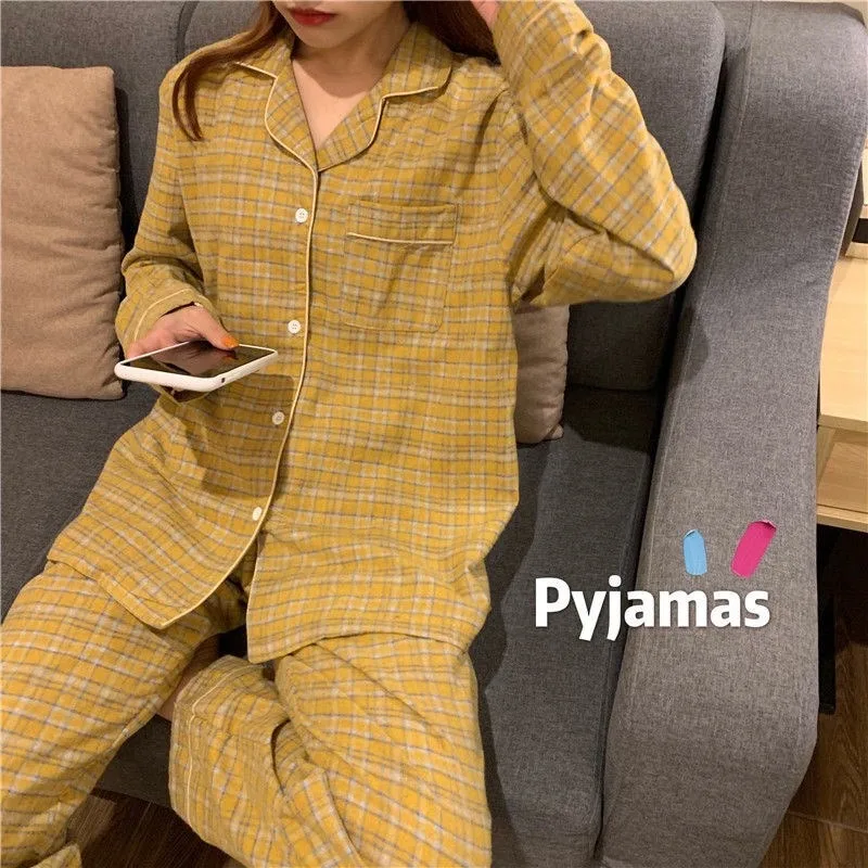 Spring And Autumn 2 Piece Ladies Long Sleeve Pajamas Homewear Women Students Fresh Homewear Long Pants Set Pajama Set