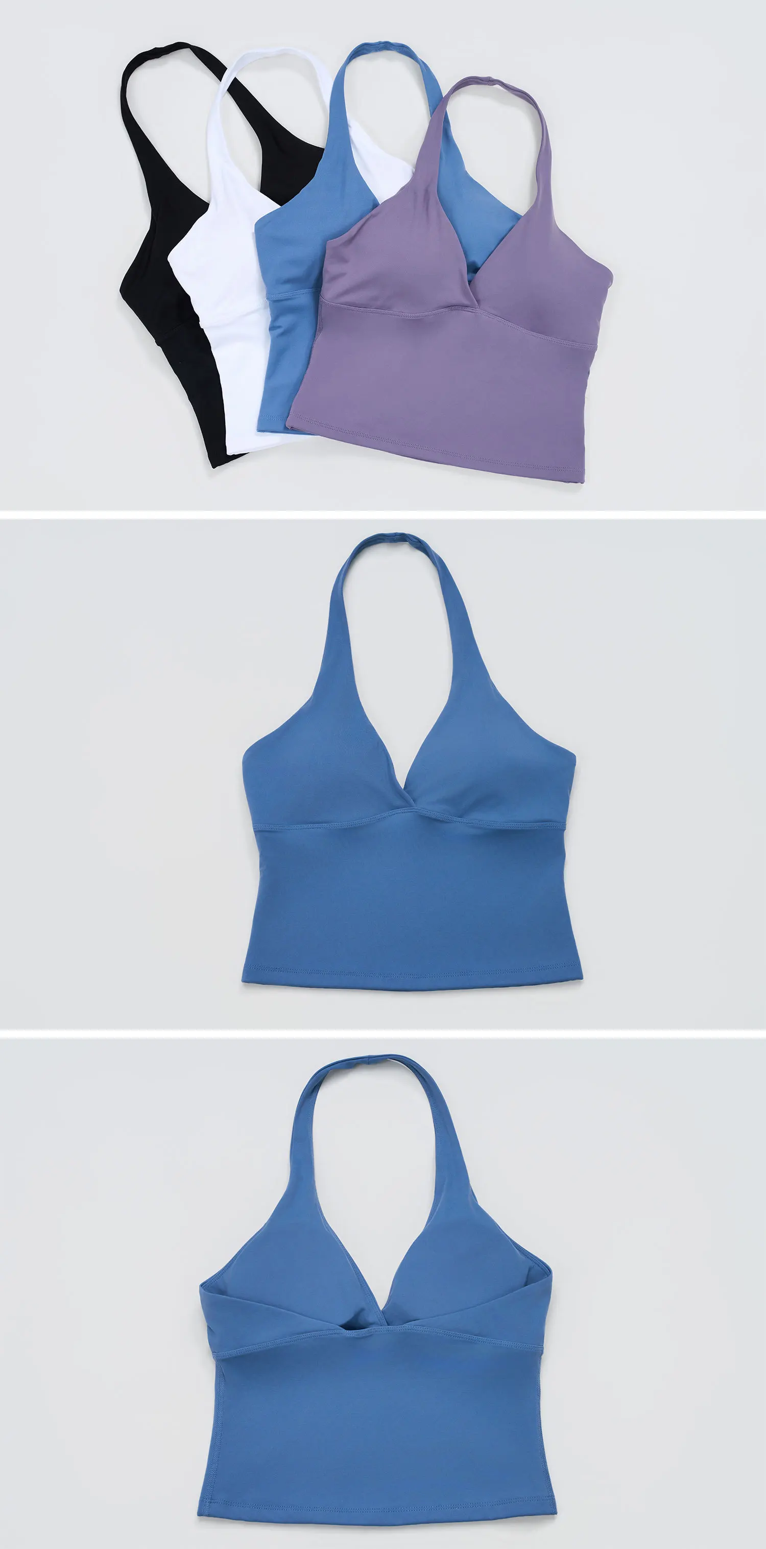 Logo Women's V-Neck Halter Sports Bra Open Back Yoga Running Fitness Tank Top with Removable Pads