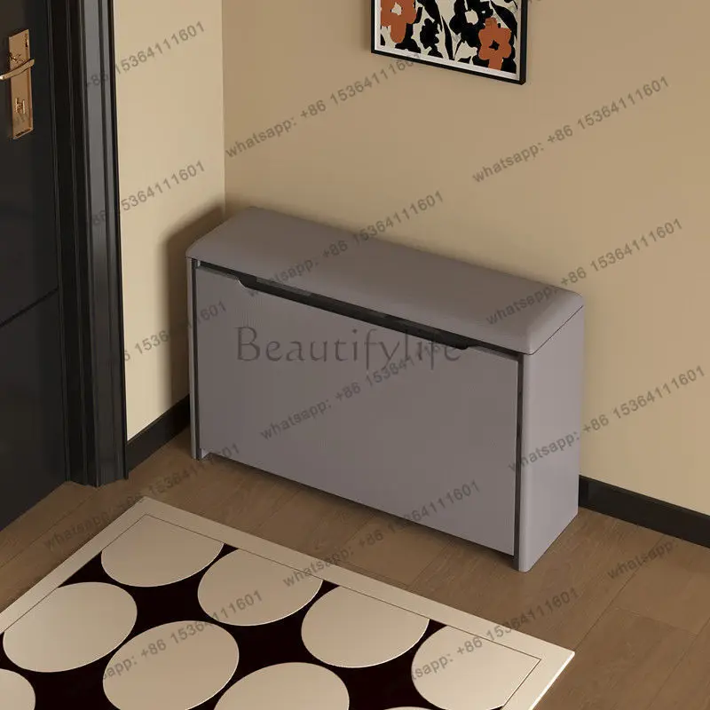 ultra-thin shoe change stool solid wood tipping bucket ultra-narrow entrance door home seated shoe cabinet