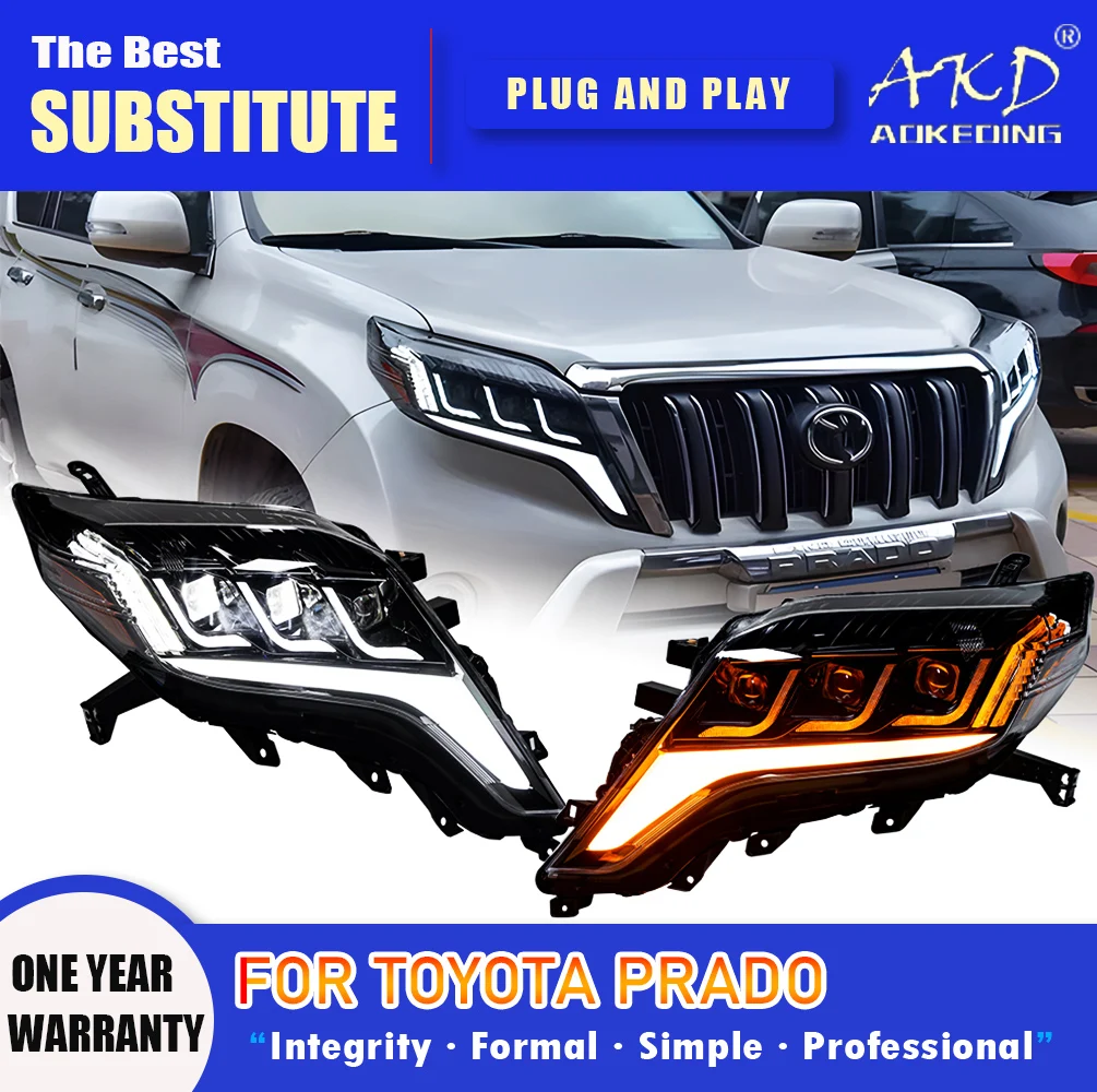 

AKD Head Lamp for Toyota Prado LED Headlight 2014-2017 Headlights Prado DRL Turn Signal High Beam Angel Eye Projector Lens