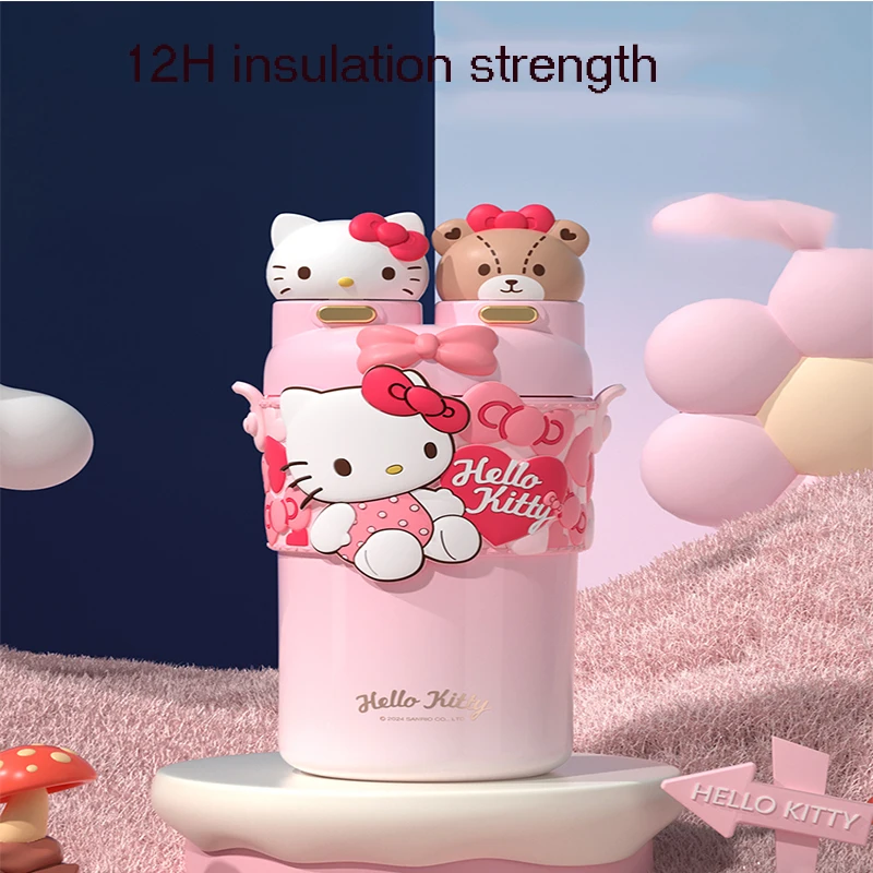 

Kawaii hellokitty термос для девочек с ценной соломенной чашкой для воды, новинка 2025 года, двойная студенческая чашка для питья большой емкости