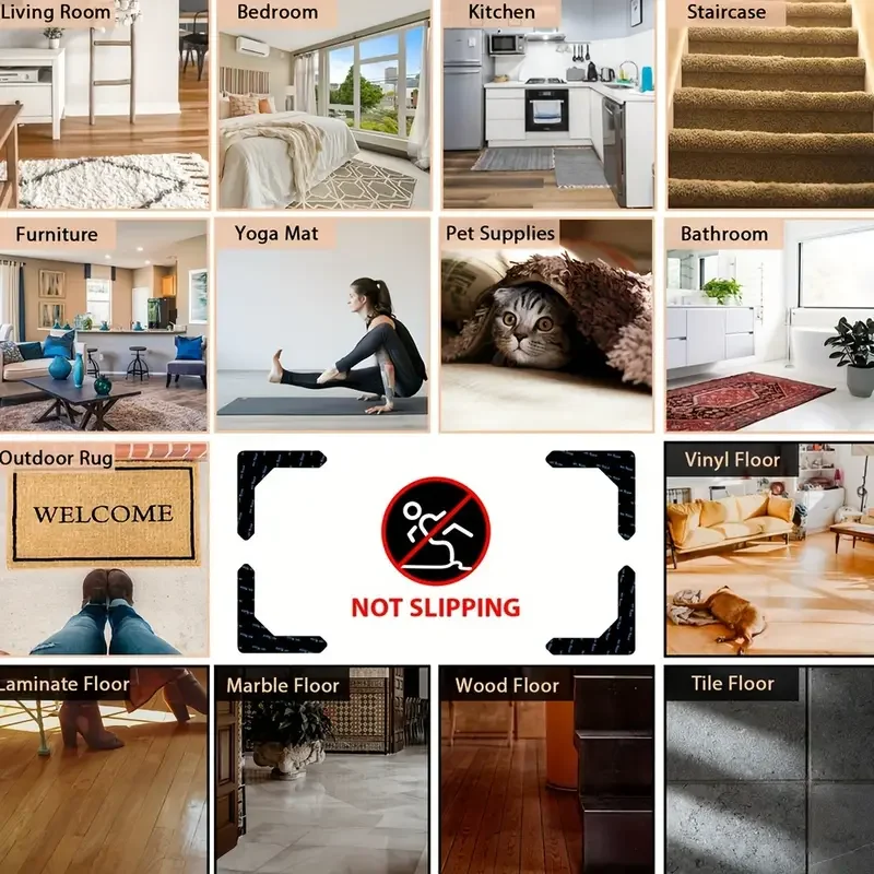 ملصقات سجادة غير قابلة للانزلاق وقابلة للغسل، وسجاد زاوية من الخشب الصلب، تمنع حركة السجاد والأنابيب، وملصقات السجاد على شكل حرف U #5