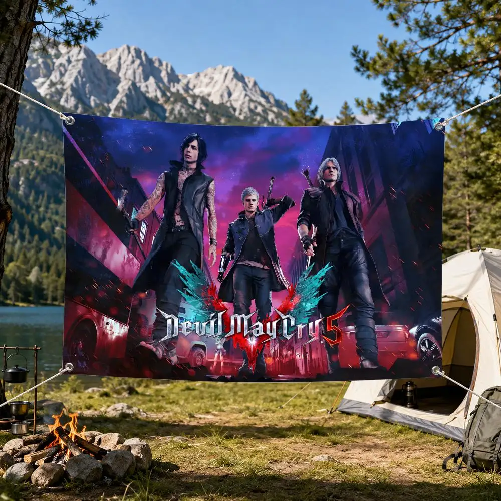 D-Devil May Cry-S Classic Classic Movie Flags Aesthetic Wall Tapestry Printed Wall Hanging Living Room Party Outdoor Decor