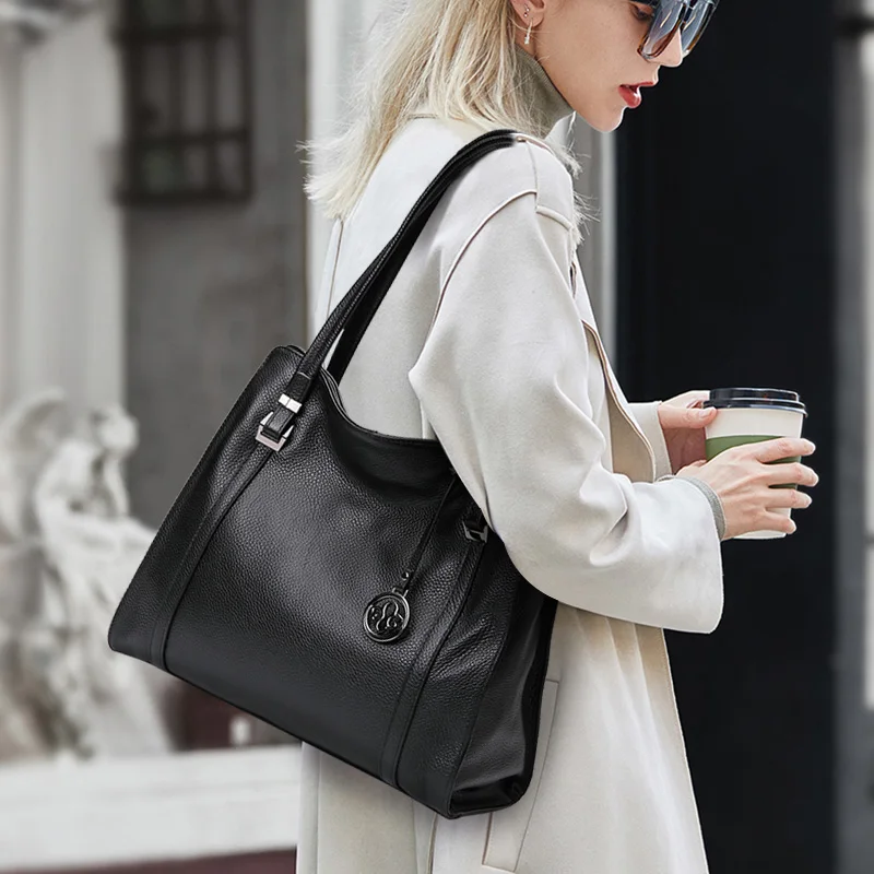 

Aidrani Minimalist Genuine Leather Women's Bag Large Capacity Handbag Black Commuter Versatile Cowhide Single Shoulder Crossbody