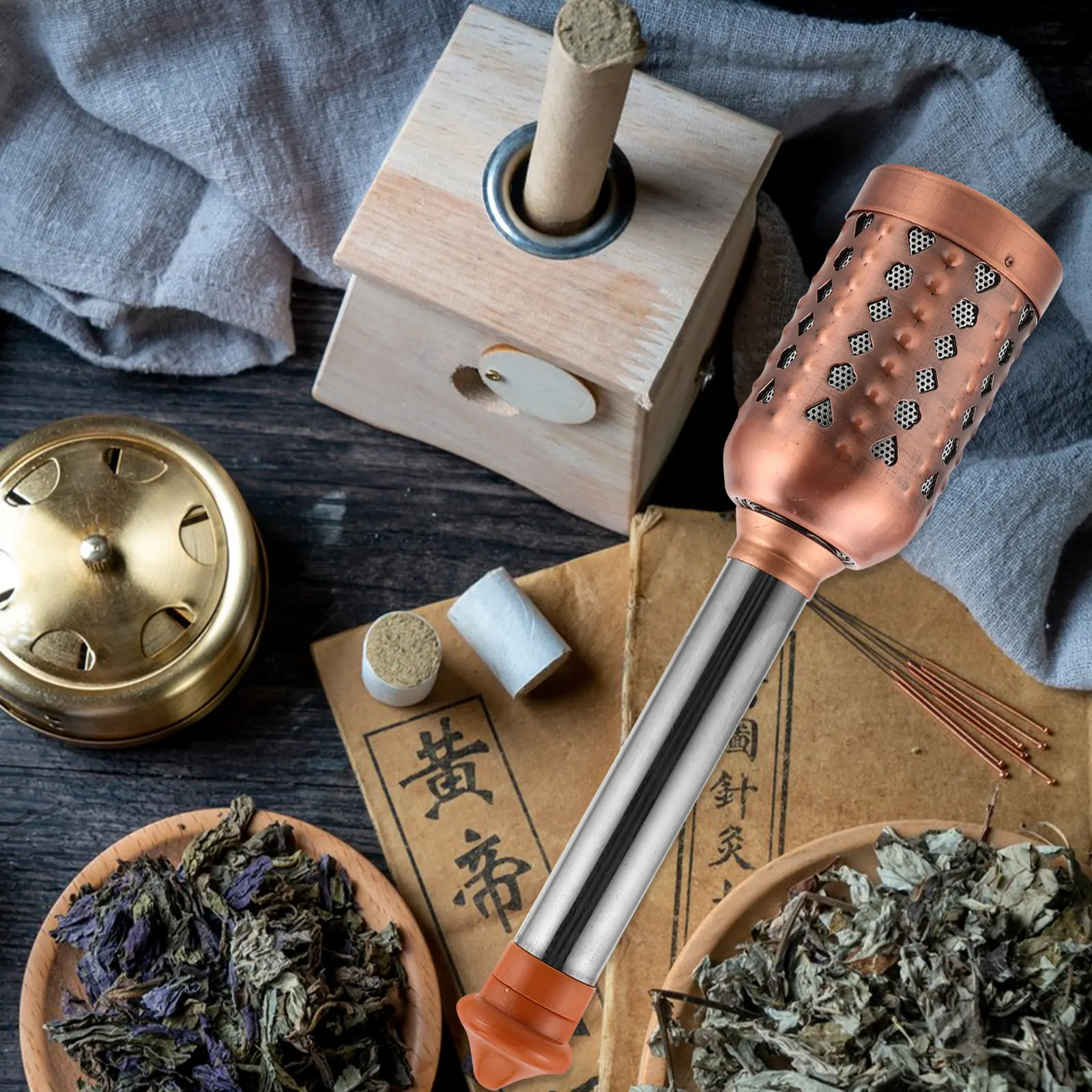 Large Bronze Moxa Therapy Stick Portable Rolling Moxibustion Tool for Acupoint Massage Home Travel Smokeless Moxa