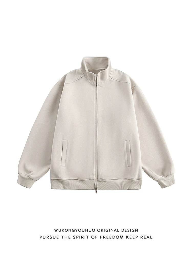 

Retro Trendy Brand Solid Color Stand-up Neck Zipper Jacket Men's and Women's Autumn Loose and Versatile Casual Couple Jacket
