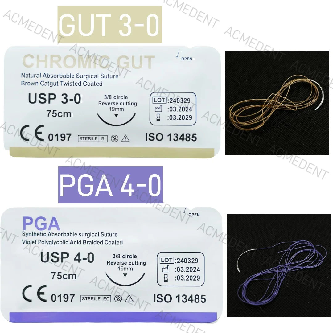 GUT USP 3-0/PGA USP 4-0 Dental Synthetic Oral Surgical Suture 75cm 3/8 Reverse Cutting 19mm Practice Kit Teaching