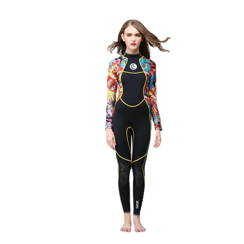 Women 3MM SCR Neoprene Wetsuit High Elasticity Color Stitching Surf Diving Suit Equipment Jellyfish Clothing Long Sleeved