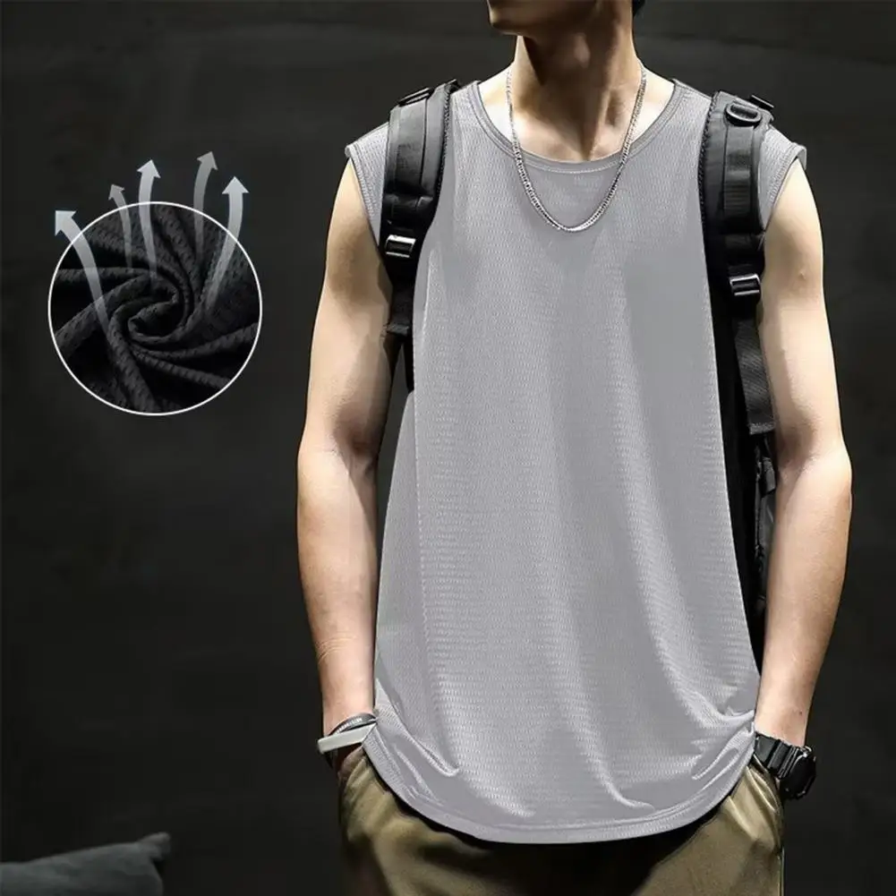 Men Summer Vest Sleeveless O Neck Elastic Pullover Vest Breathable Pullover Gym Exercise Sports Tank Top Short Sleeve Shirt