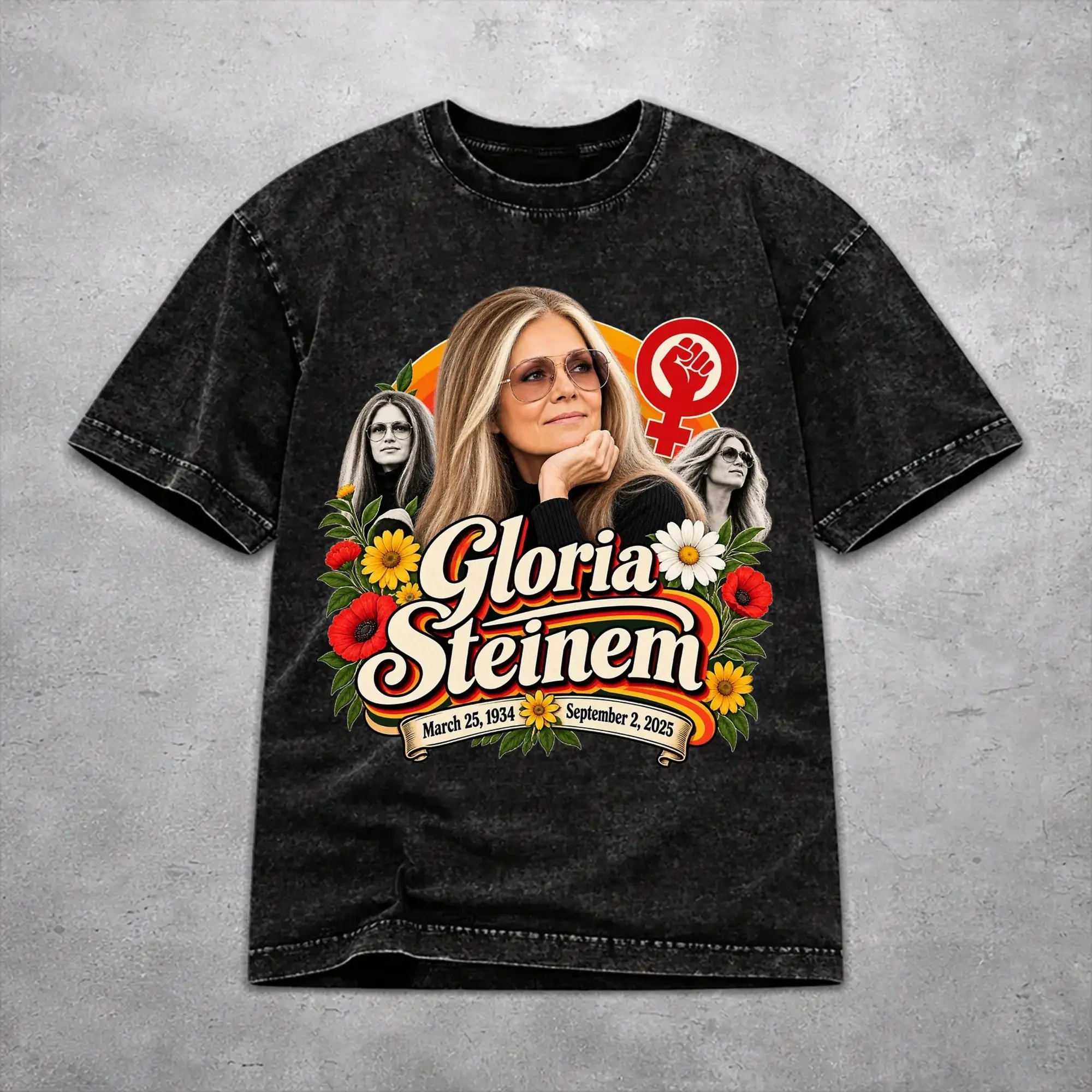 RIP Gloria Steinem  Shirt Vintage Washed Style For Men Women Pure Cotton T-Shirts Tee Clothing
