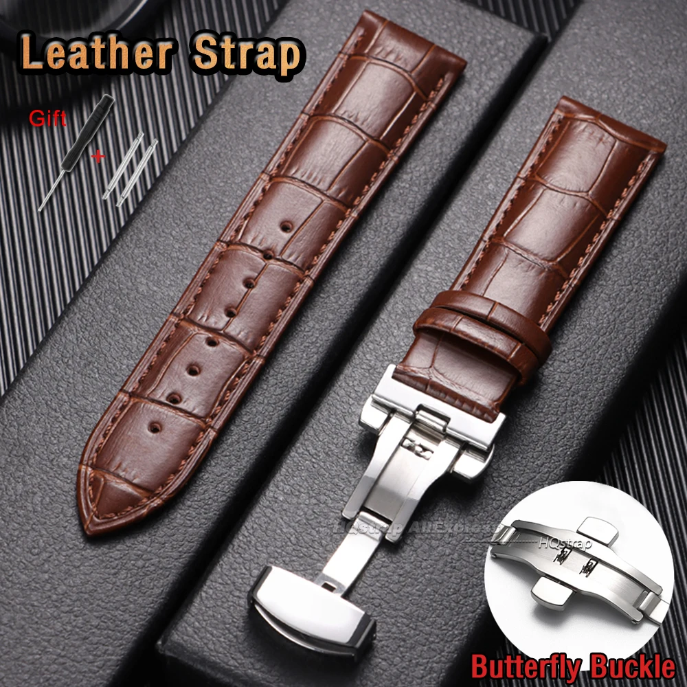 

Ремешок для часов из воловьей кожи, 18 мм, 20 мм, 22 мм, универсальный браслет с застежкой-бабочкой, ремешок на запястье для мужчин и женщин, спортивный сменный ремешок