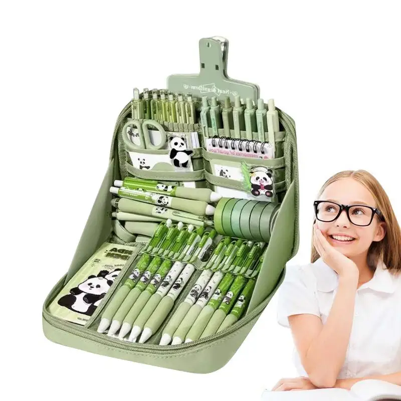 simpatico-panda-materiale-scolastico-simpatico-materiale-per-lo-studio-set-di-cancelleria-strumenti-di-scrittura-accessori-con-adesivi-astuccio-portachiavi