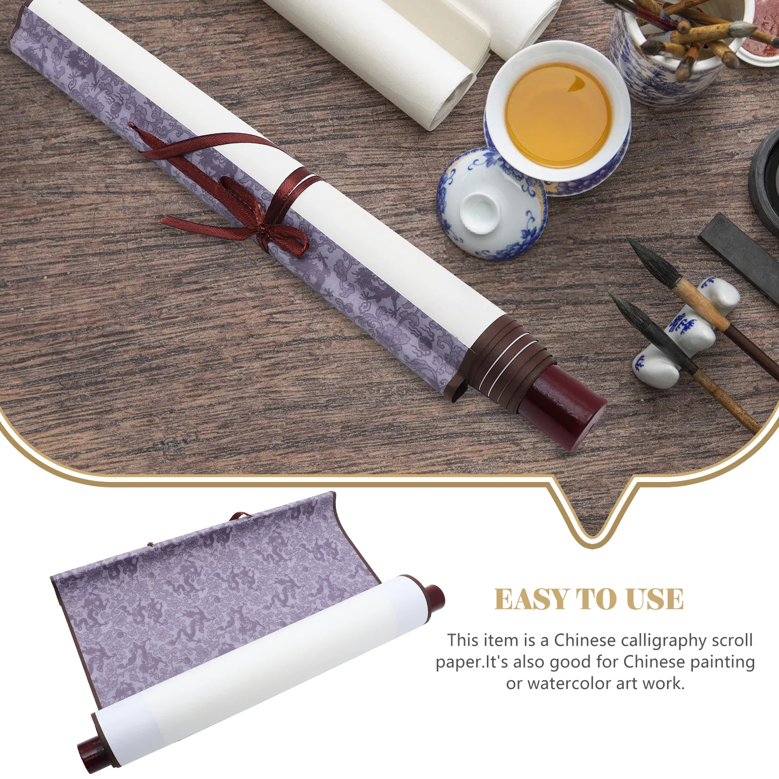 

2 Pcs Blank Scroll Chinese New Year Decorations Painted Calligraphy Paper Books Diy Painting Wood Child