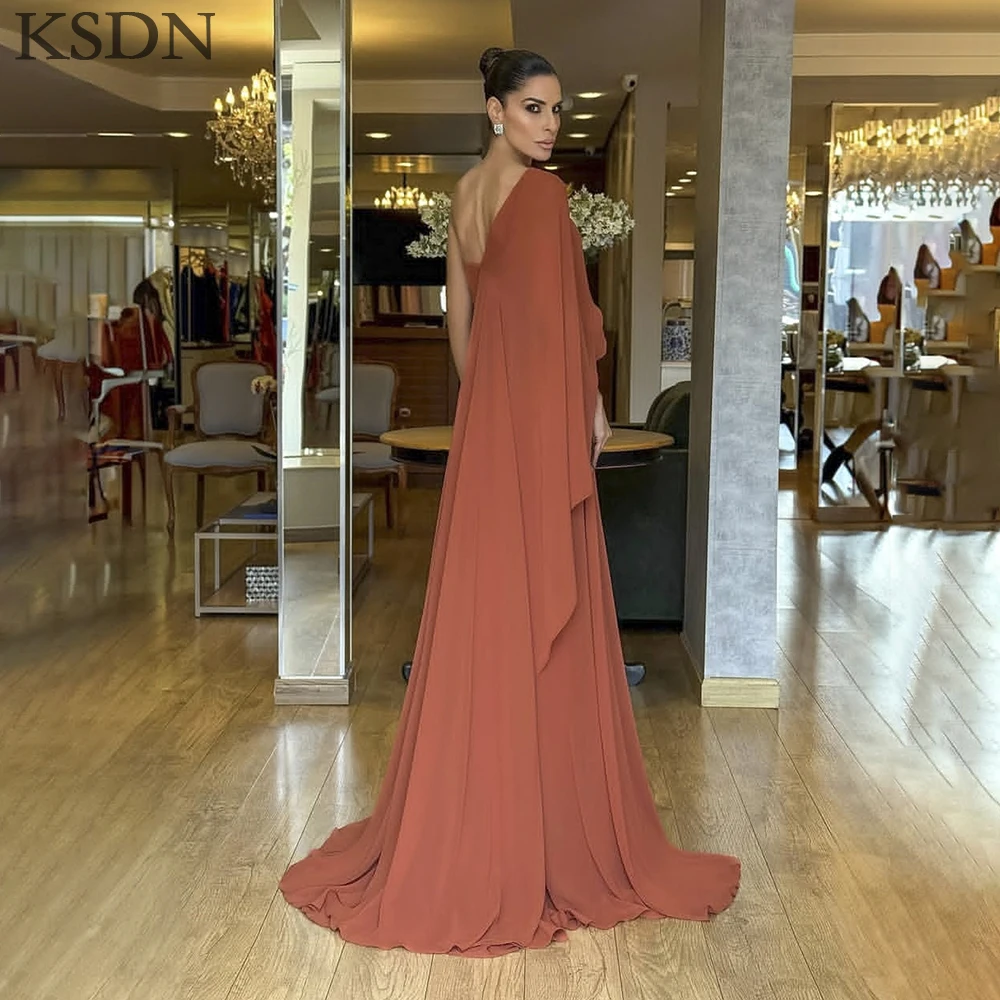 KSDN 럭셔리 이브닝 드레스 패션 원 숄더 채플 트레인 쉬폰 드레스 Customzied 긴 소매 우아한 여성 드레스 Vestidos