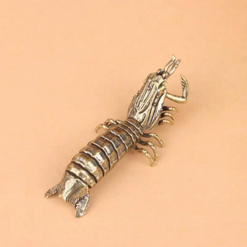 Brass Mantis Shrimp Figurine Desktop Ornament Marine Organism Lobster Small Statue Micro Landscape Decoration Crafts Accessorie