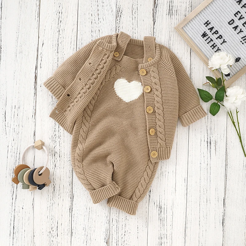 Newborn Baby Clothes Set Knitted Toddler Girl Kid Top +Romper 2PC Infant Boy Long Sleeve Coat +Sleeveless Jumpsuit Fashion Solid