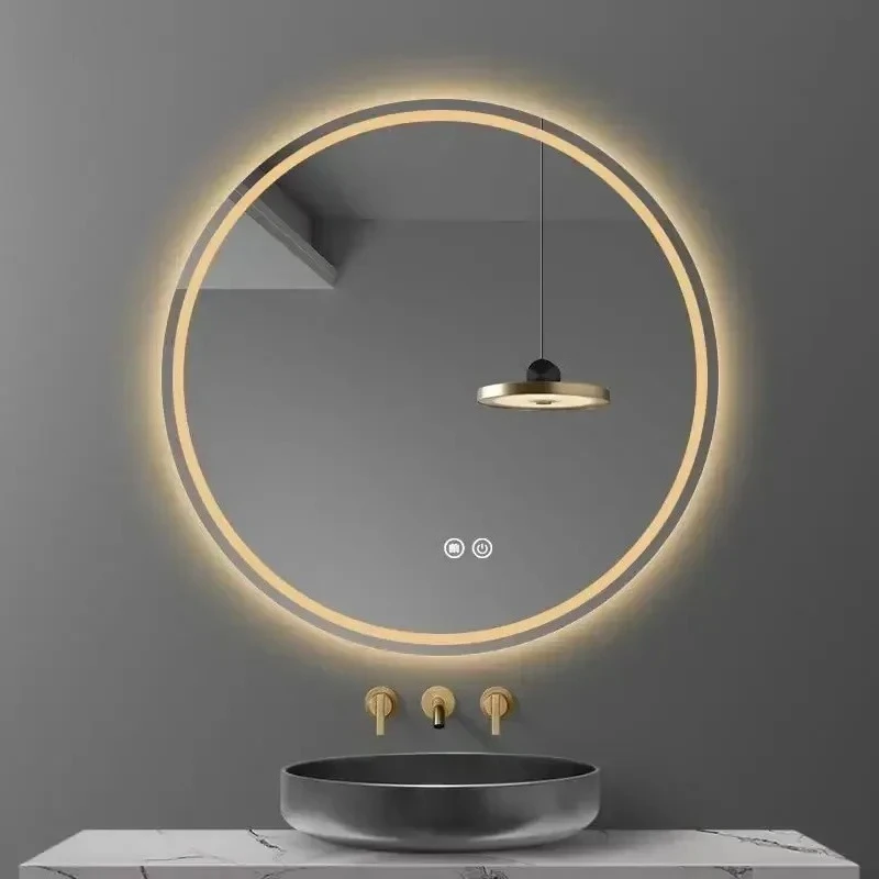 A 50/60/70CM Round Smart Hotel Bedroom Defogging Decorative Mirror LED Bathroom Mirror 3 Color Adjustable Backlight With