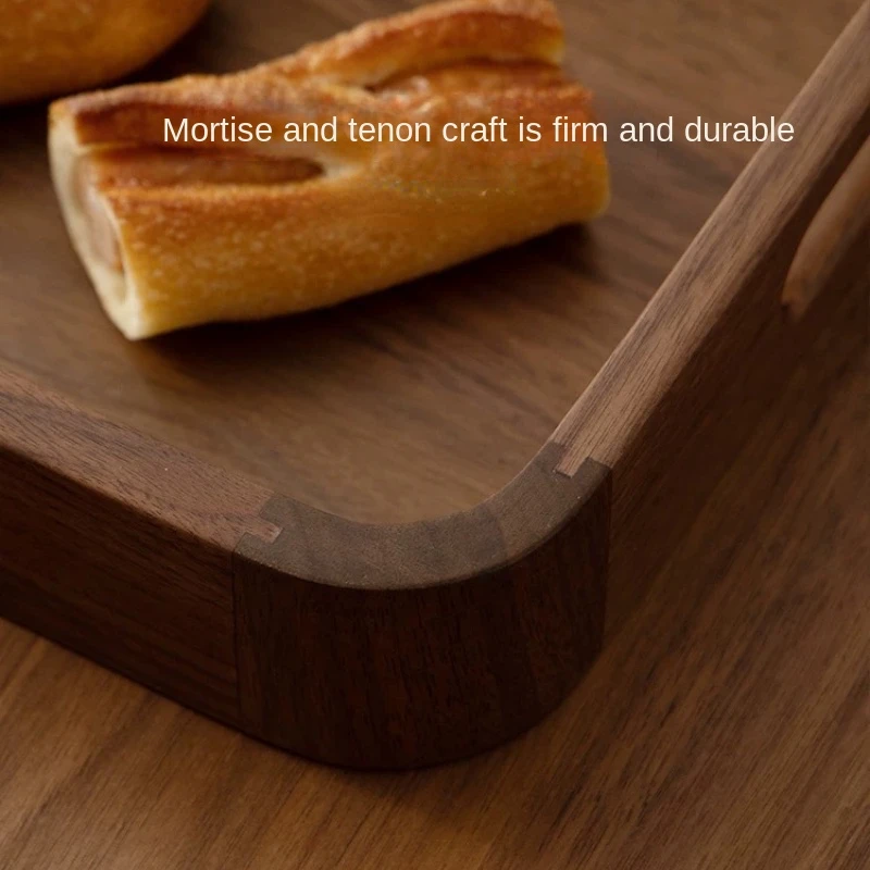 Carrying Handle Walnut Tray Rectangular Wooden Tea Tray Light Luxury High-grade Coffee Plate Solid Wood Cake Snack Tray