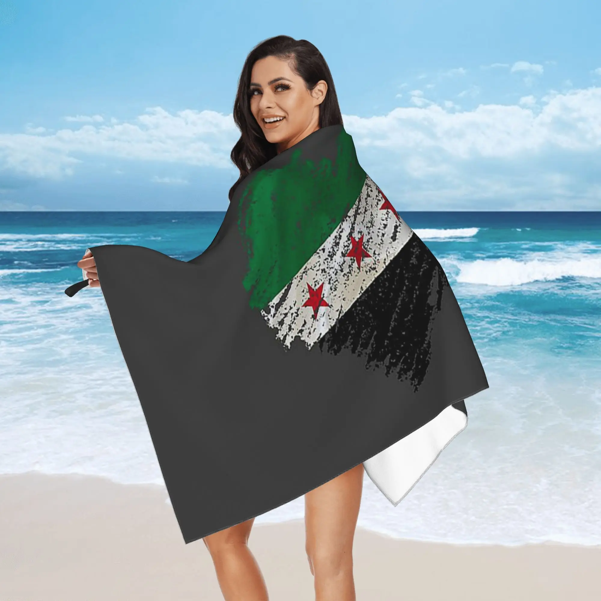 Scribble I love Syria Independence Flag Beach Towel Soft Microfiber Quick Dry Absorbent Quick Towels For Pool