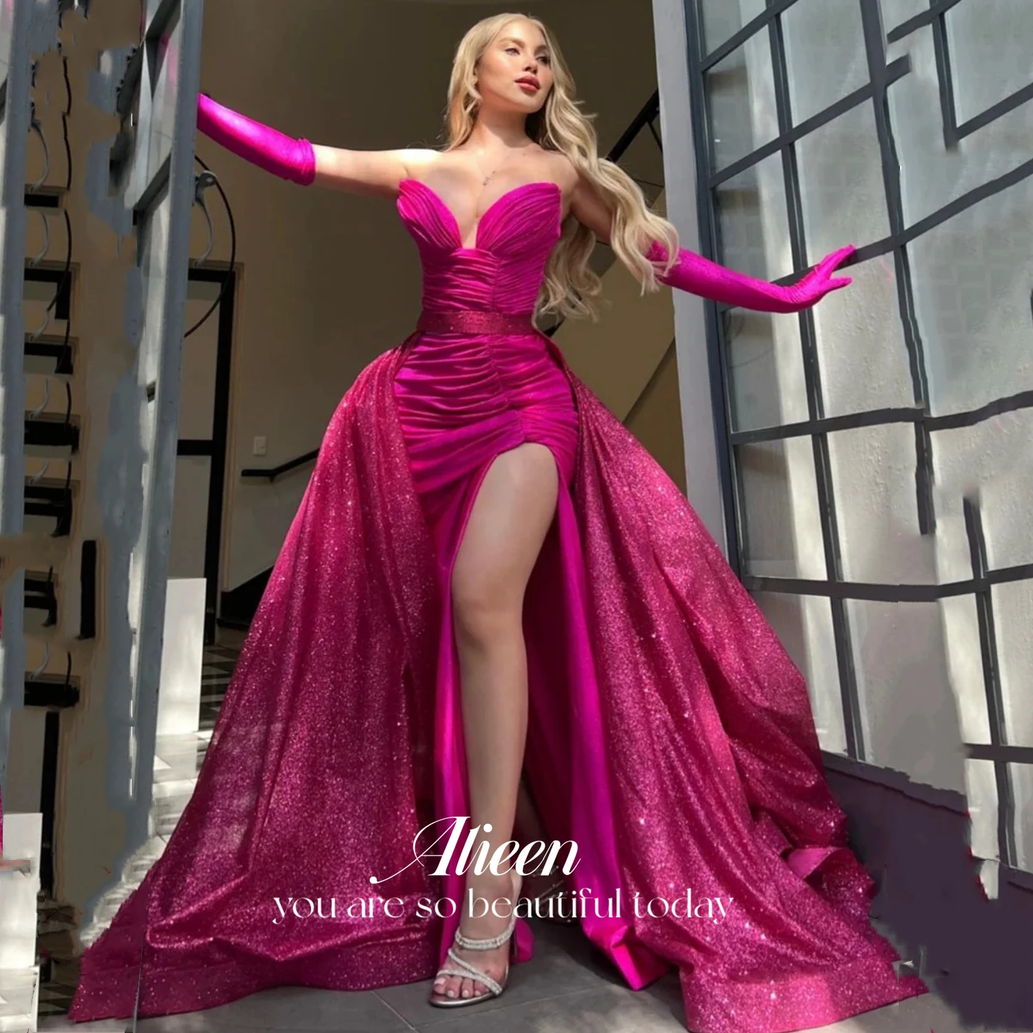 

Aileen Sexy Womens Dresses for Prom Rose Red Graduation Dress Party Evening Elegant Luxury Celebrity Strapless Mermaid 2024 Gala