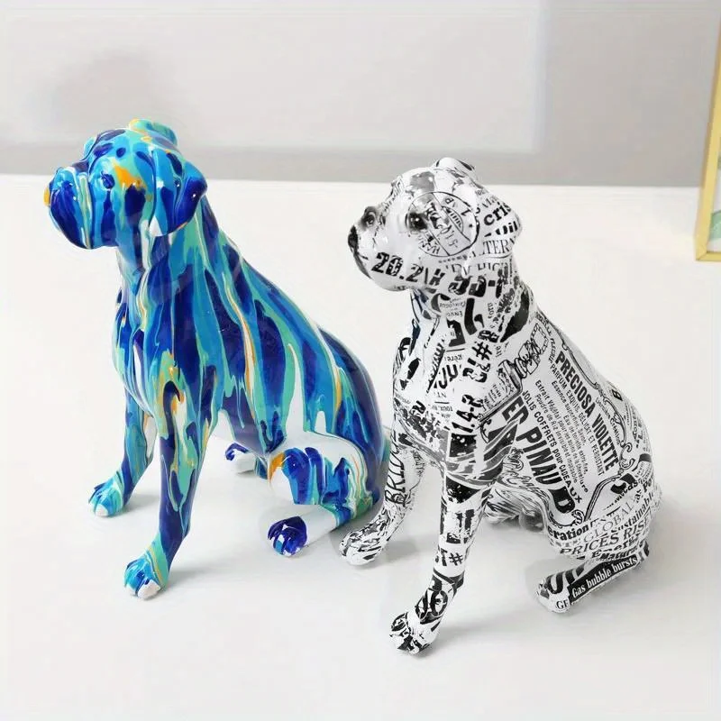 9.42in Creative Art Splash Color Painted Room Color Boxer Dog Decorations Home Entrance Wine Cabinet Office Decor Resin Crafts