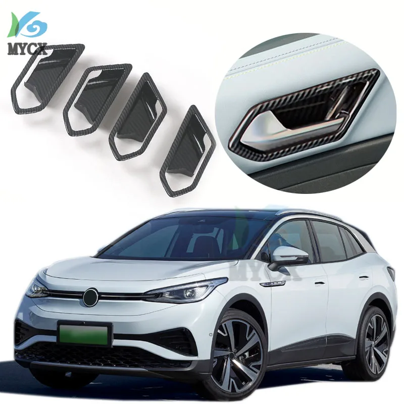 ل Volkswagen VW ID.4X ID.4 CROZZ 2021 + ألياف الكربون غطاء مقبض باب السيارة الملحقات لمعان أسود ألياف الكربون مقبض باب السيارة #2
