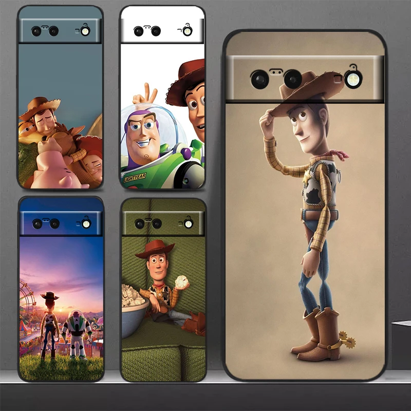 Disney Toy Story Phone Case For Google Pixel 9 8 7 Pro 6 Pro 6A 5A 5 4 4A XL 5G Black Soft Fundas Cover