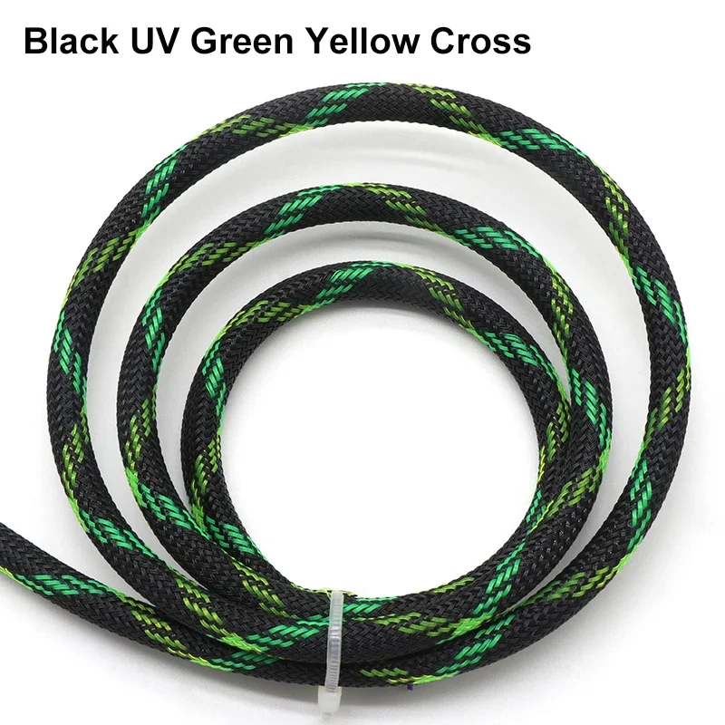 1~50m Black UV Green Yellow Cross PET Braid Sleeve 2/4/6/8/10/12/14/16/20/25/30mm High Density Snake Skin Cable Wrap Sheath