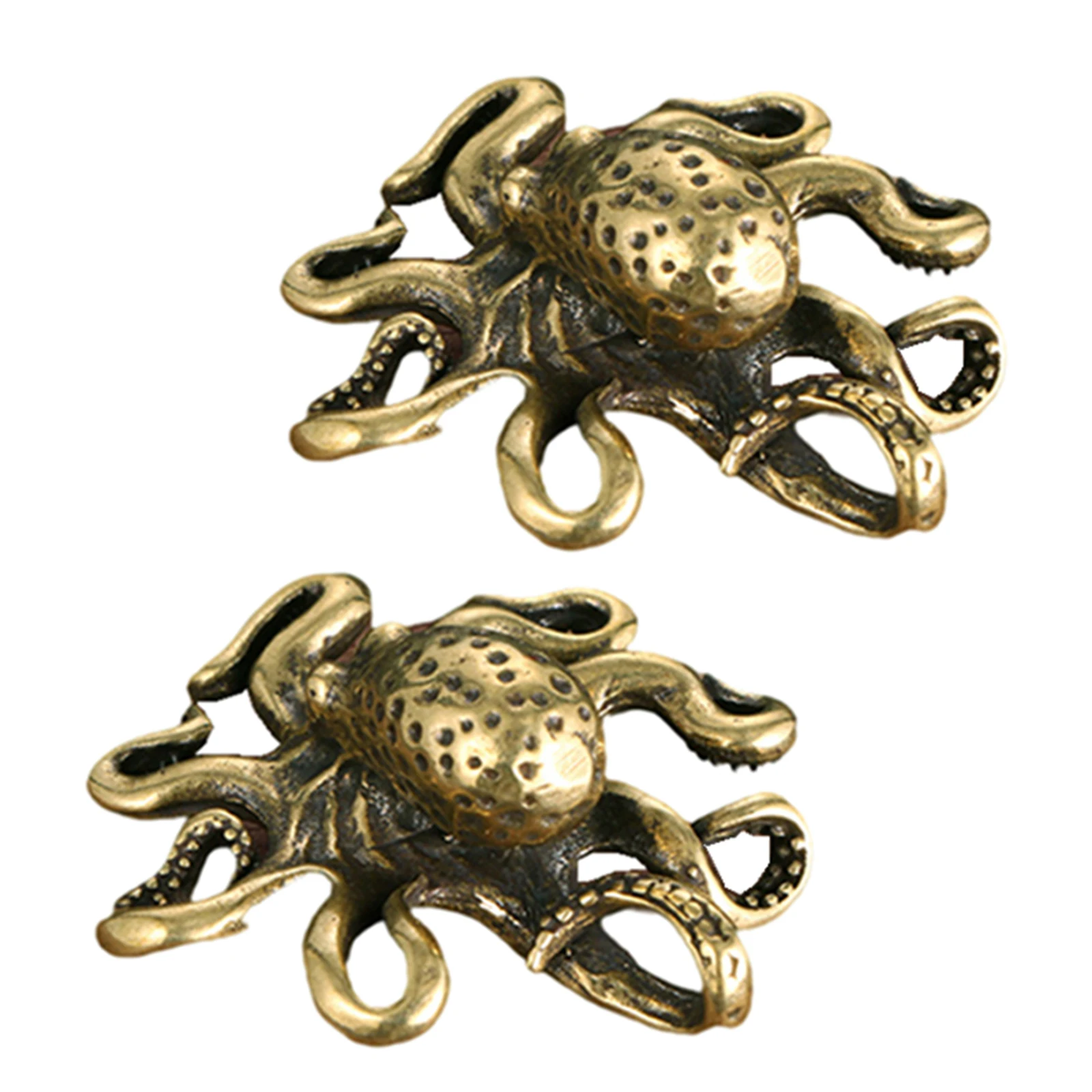 

2Pcs Small Brass Octopus Sculpture Retro Animal Ornament Fengshui Desk Collectibles Chinese Tea Pet Home Office Decoration