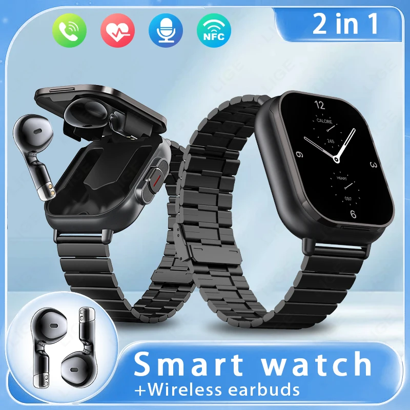 

Новые умные часы для наушников 2 в 1, мужские TWS-наушники, беспроводные часы для воспроизведения музыки, 2,01 дюйма, HD-экран, портативная карта, спортивные умные часы