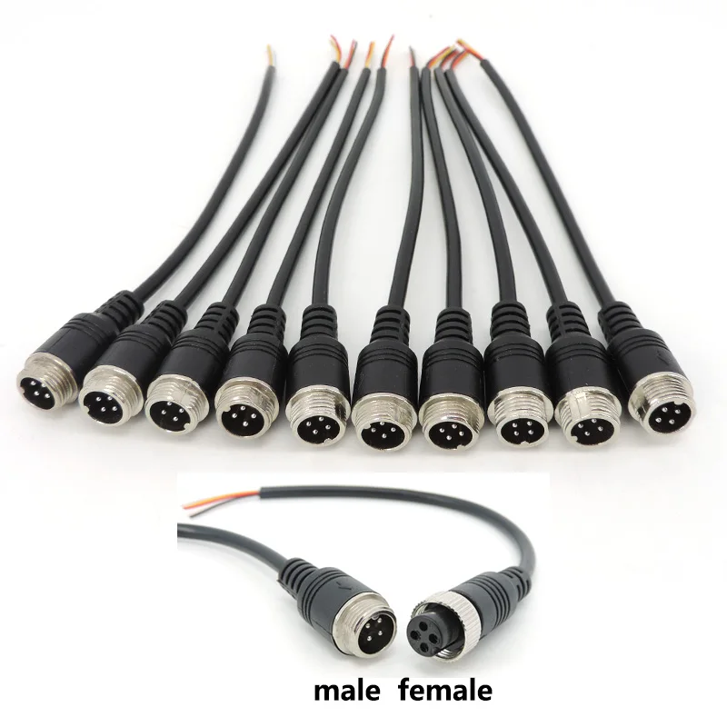 0.2m M12 4Pin Aviation Signal Cable Male Female connector wire Plug GX12 for Car Camera/ DVR Video Camera CCTV Monitor