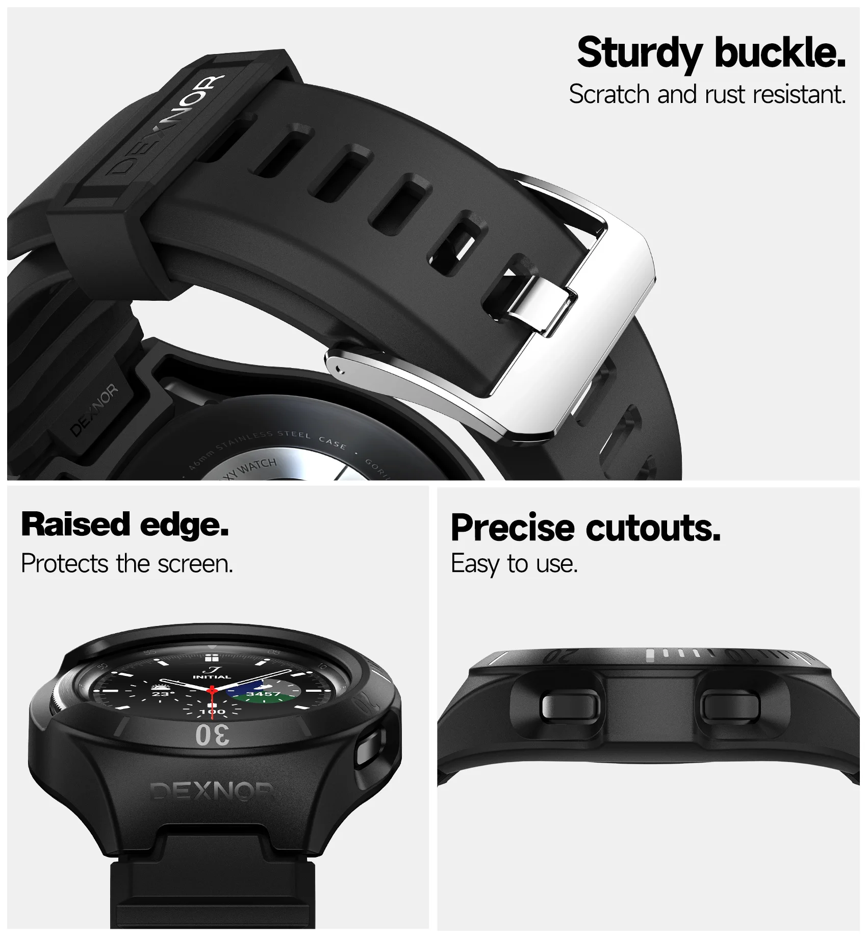 Dexnor Sports Case For Samsung Galaxy Watch 4 Classic 46mm Adjustable Watch Band Rugged Grade Shockproof uni-body design Cover