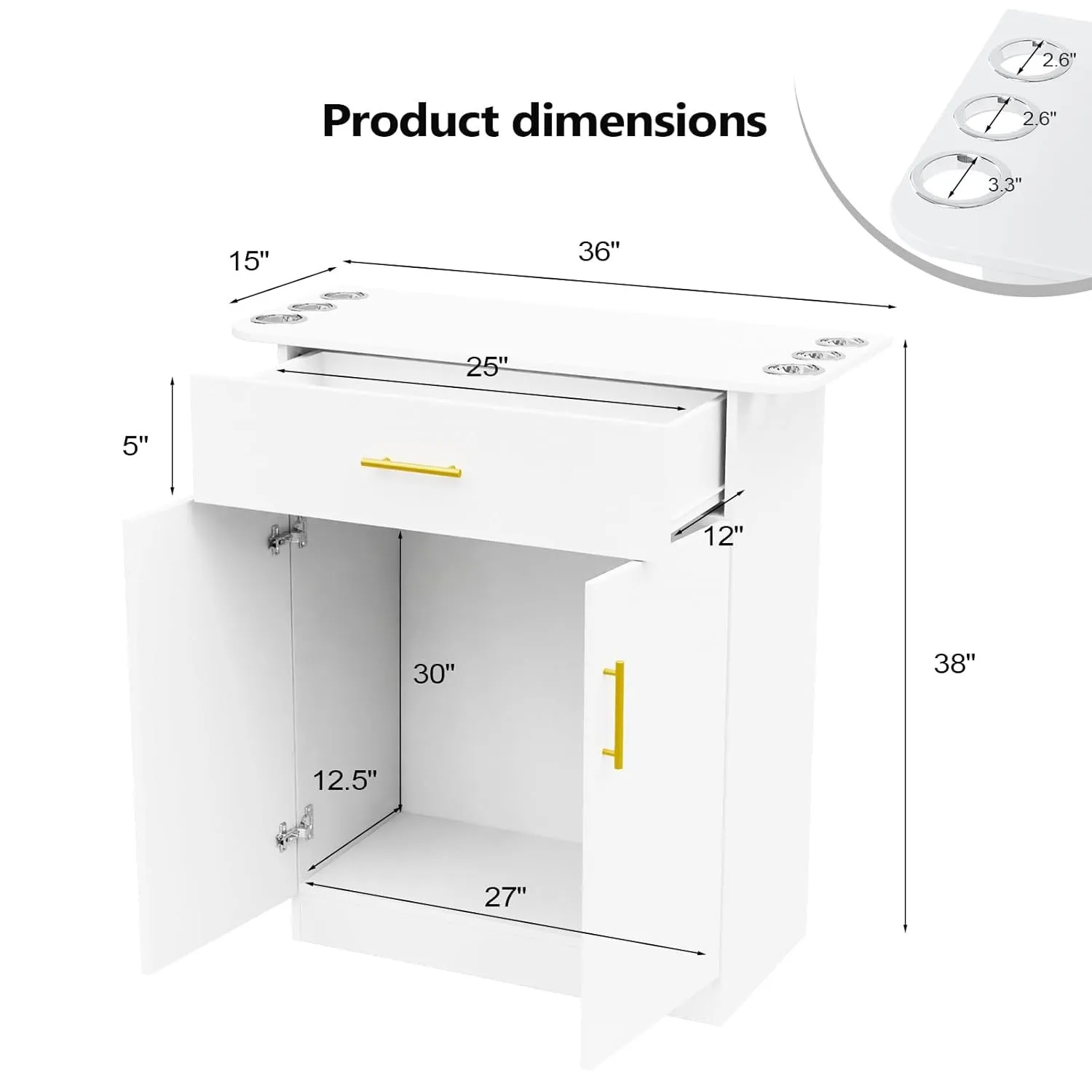 Heavy Duty Beauty Salon Station with Storage Cabinet, Drawer, Hair Dryer Holders