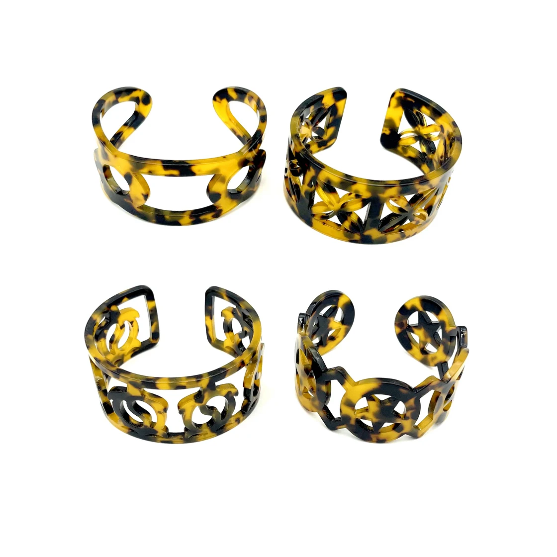 Fashion Women Hollow Out Acrylic Cuff Bangles Tortoise Shell Color Tropical Island Style Jewelry