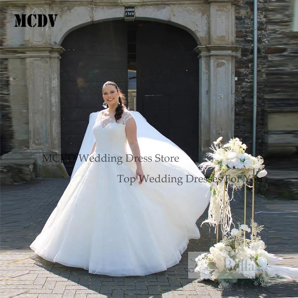 

MCDV Boho Oversize Wedding Dresses For Women Cap Sleeve Applique Civil Bride Gowns robe de mariée grande taille Customized