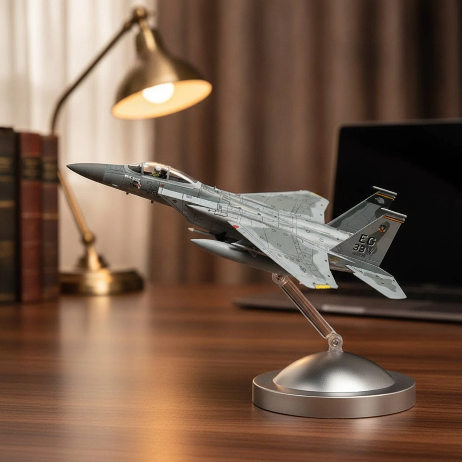 F-15 Fighter Jet Model Gray F-15 Model Aircraft Display Stand Premium for Aviation Collectors, Shelf, Study Space