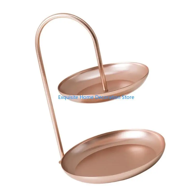 L5BF Metal Wire Fruit Basket Double Layer Countertops Stand Small Candy Holder Suitable for Storage and Display Nonslip Base