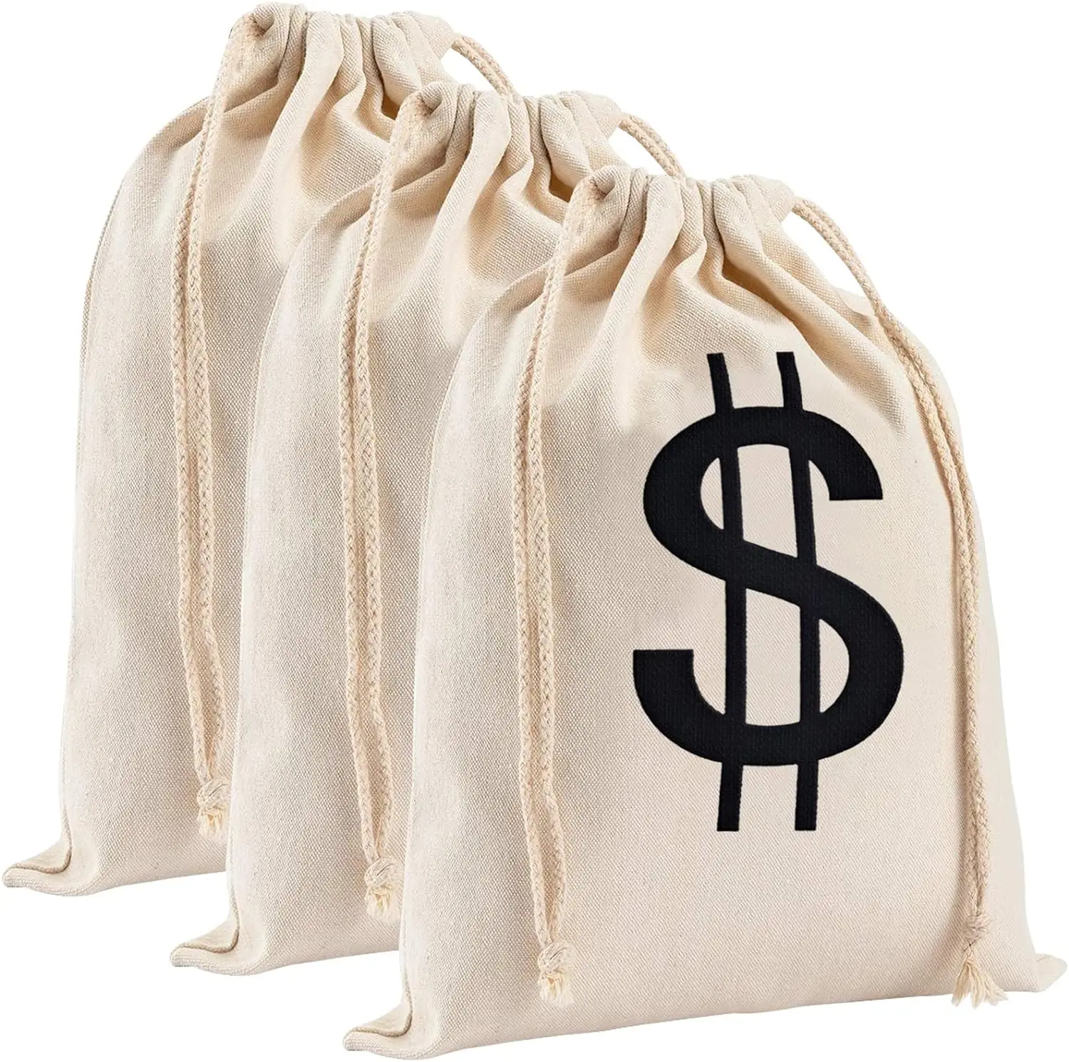 3 pçs 13.8x15.7 polegadas grandes sacos de dinheiro de lona para festa, traje saco de dinheiro prop com sinal de dólar, sacos de dinheiro para banco de halloween