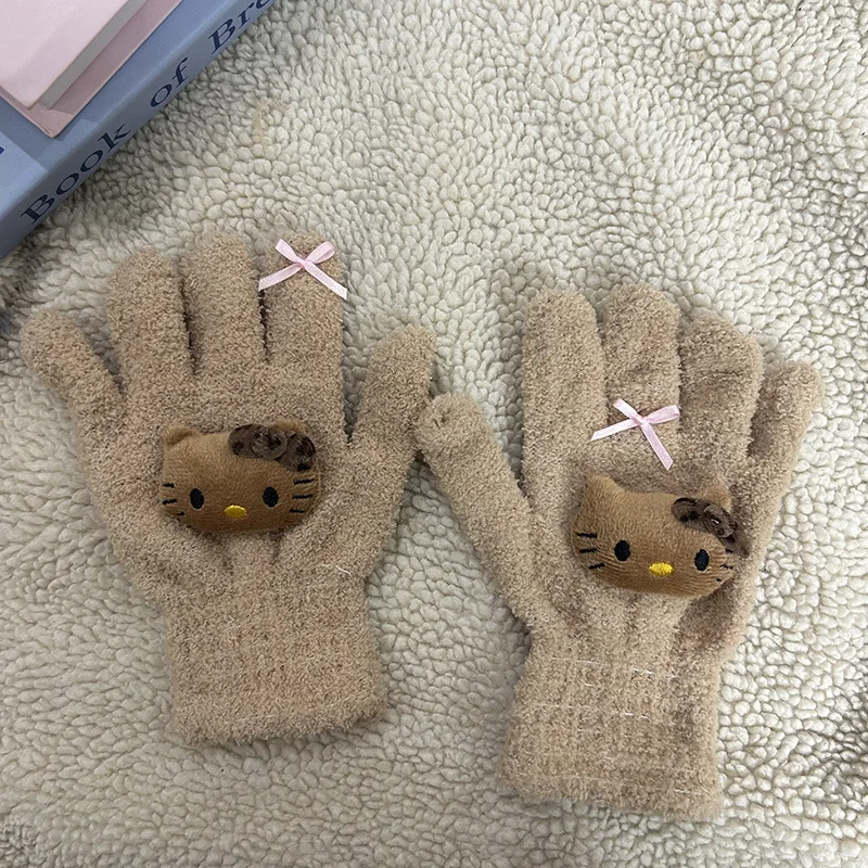 

2025 The New Hot-selling Cute Leopard Print Cat Gloves Fashionable Bowknot Autumn and Winter Warm Gloves Riding Antifreeze