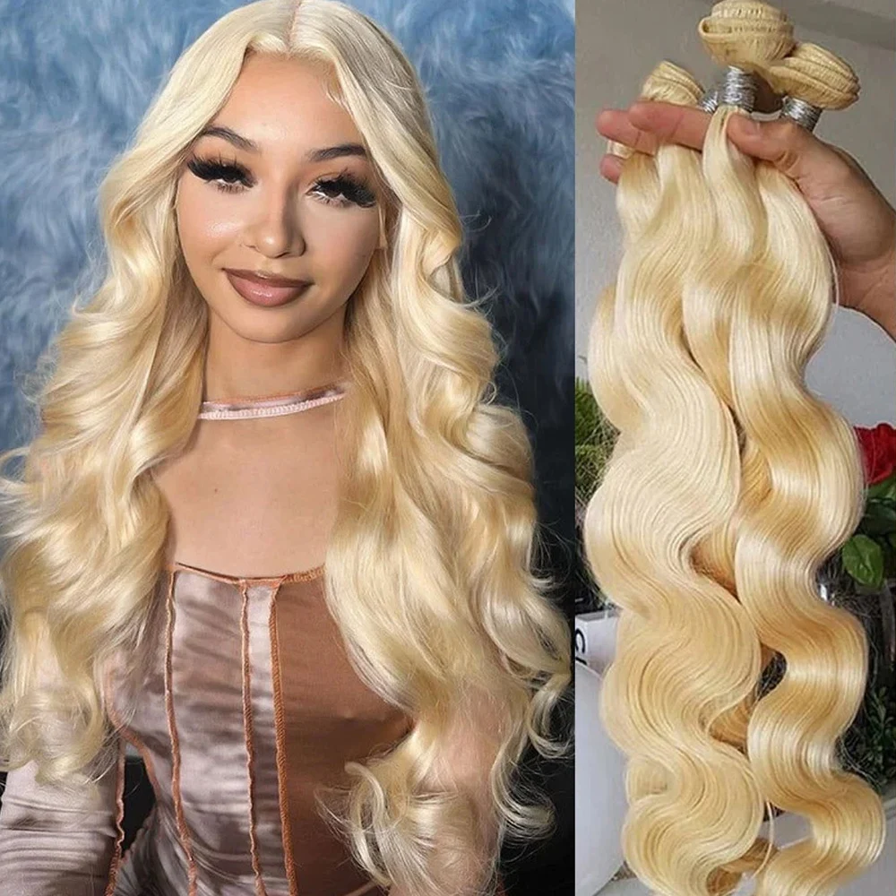 613 Blonde Color Body Wave Bundles Brazilian Raw Human Hair Extensions 30 32 34 36 38 Inches No Split & Full End  1 3 4 Bundles Golden 100g Hair Strands For Women