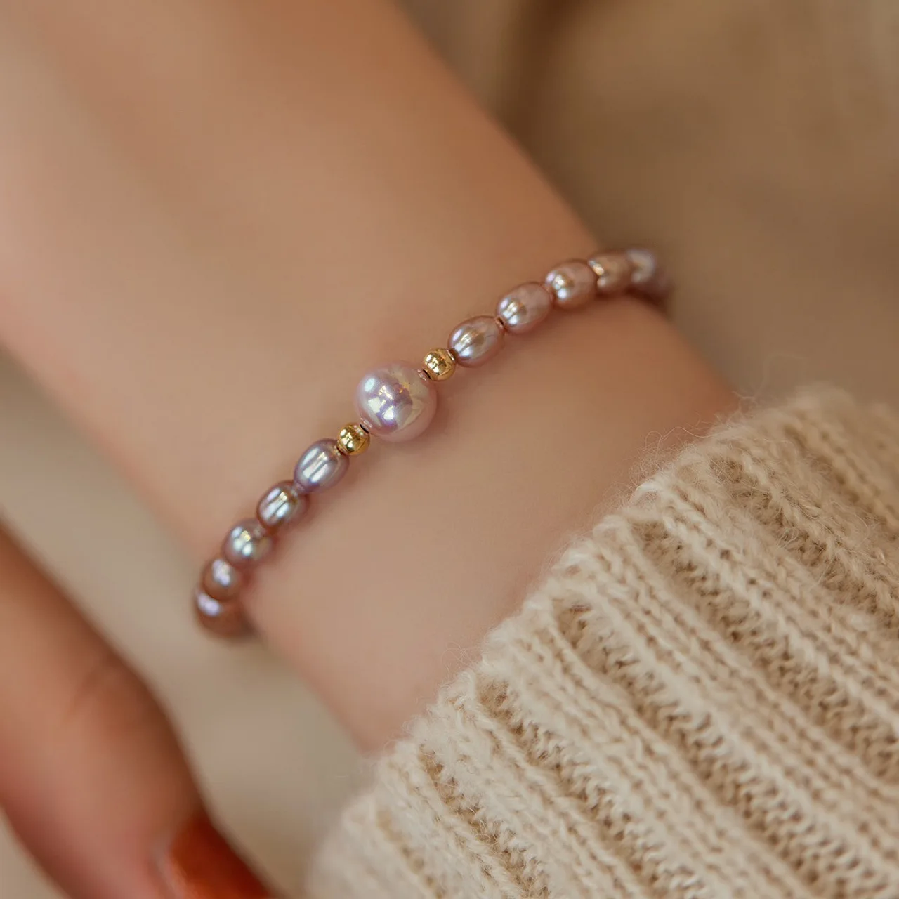 Hengsheng 6-7mm Rice Shape Freshwater Pearl Bracelet for Women 14K gold White Pink Purple Color Pearl Bracelet Jewelry Gift