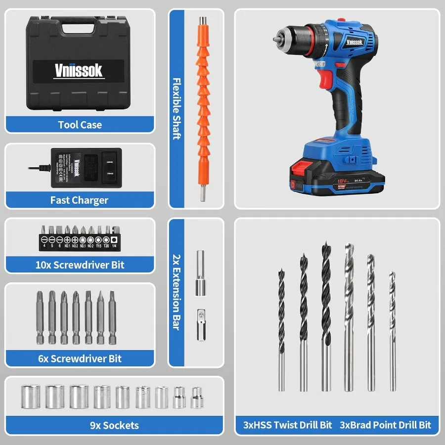 Set Bor Tanpa Kabel 18V Brushless Power Impact Driver dengan Baterai dan Pengisi Daya 3 8 Chuck Tanpa Kunci Bor Driver Kecepatan Variabel Bit