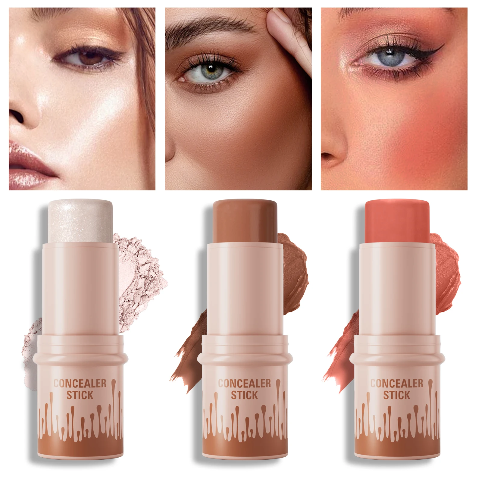 3 قطعة ثلاثية الأبعاد الوجه سطع تمييز بار مستحضرات التجميل الوجه كونتور برونزي لامع هيغليغتر عصا المخفي كريم ماكياج أداة #2