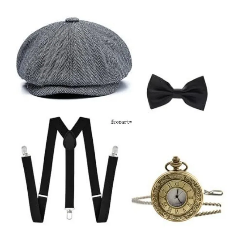 Men's 1920s Accessories Gatsby Gangster Costume Set Tweed Newsboy Cap Gray witch hat detective conan COSTUME PARTY DISFRAZ