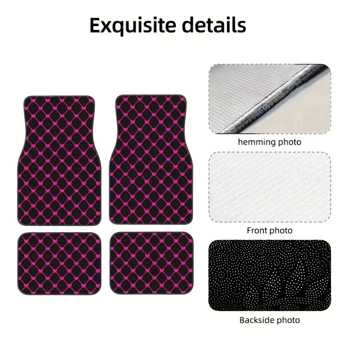 General Car Mats In A 2D Pink Love Theme, Designed For Both Front And Rear Seats, Suitable For All Vehicles. These Stylish And D