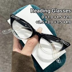 New Diamond Inlaid Cat Eye Presbyopia Glasses Classic Candy Color Reading Glasses Men and Women Eyeglasses Diopter 0 To +4.0