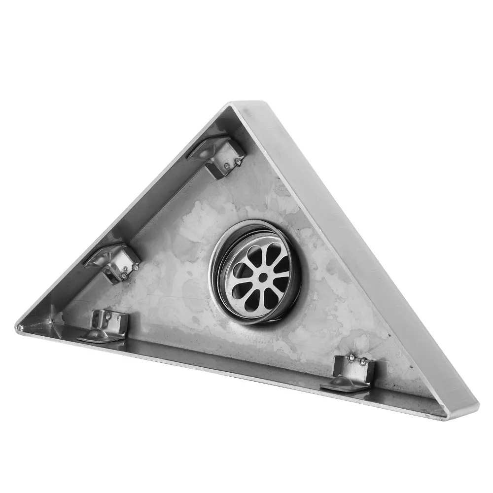 Modern Triangular Floor Drain Set 304 Stainless Steel Deep Water Seal Floor Drain Removable Grate Concealed Shower Drain Garage